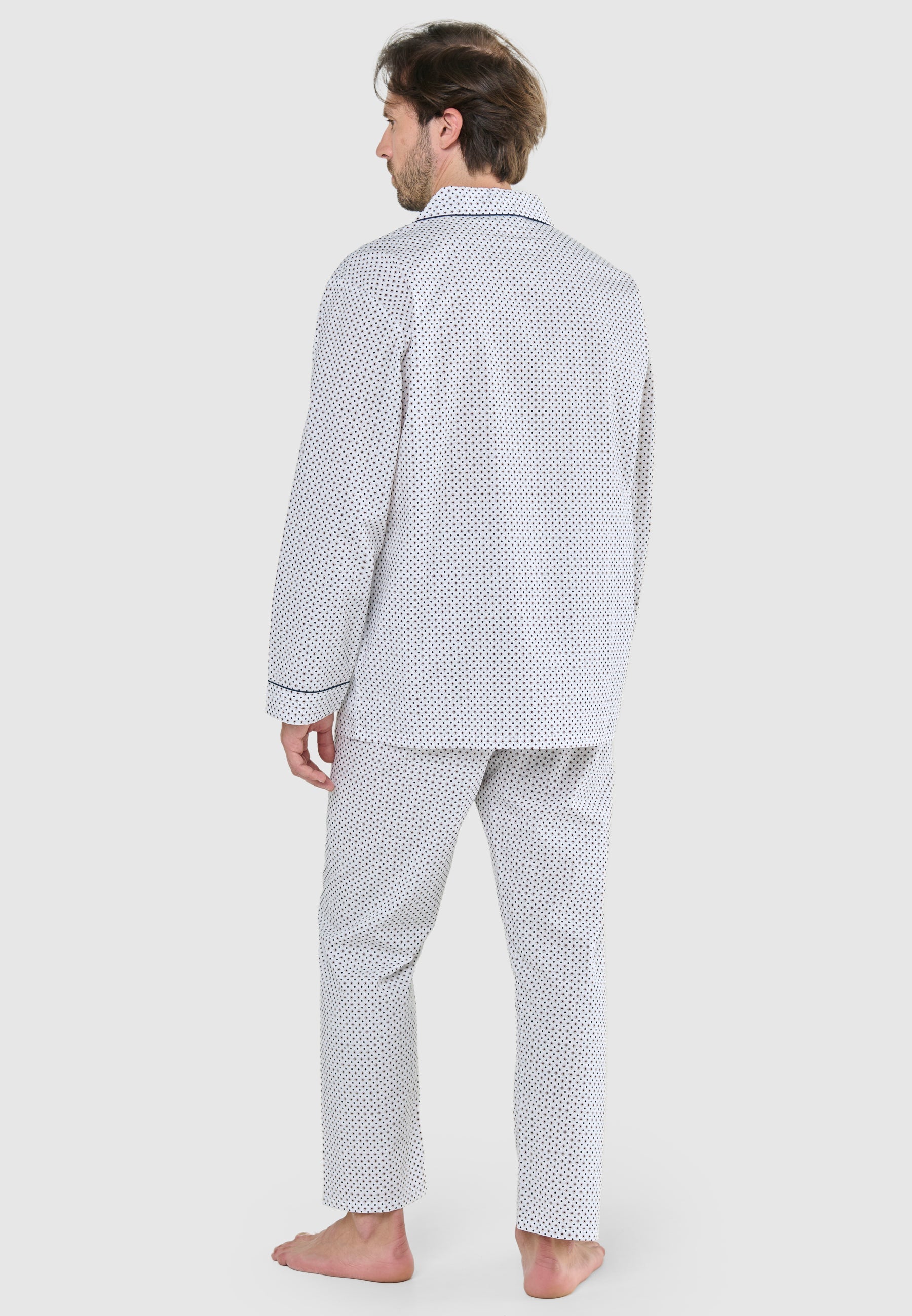 Pijama Hombre Largo Solapa Popelín Estampado - Blanco 1401_01