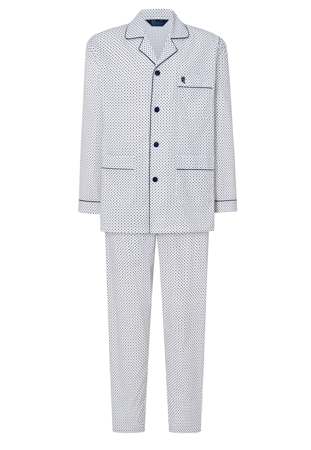 Pijama Hombre Largo Solapa Popelín Estampado - Blanco 1401_01