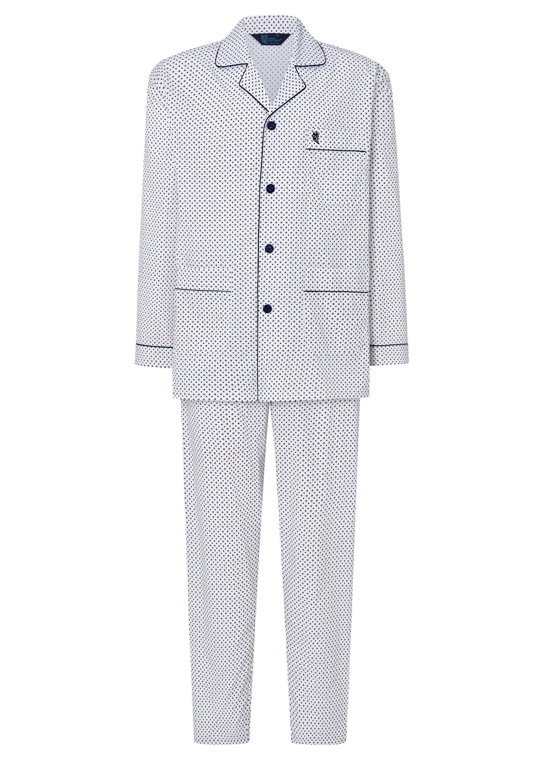 Pijama Hombre Largo Solapa Popelín Estampado - Blanco 1401_01