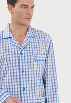 Pijama Hombre Largo Solapa Popelín Cuadros - Azul 1403_30