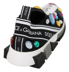 Women's Black Multicolor Crystal Sneakers Shoes Cotton