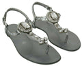 Women's Silver Crystal Sandals Flip Flops Shoes Lambskin