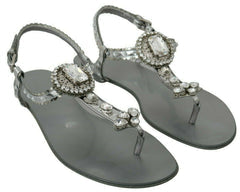 Women's Silver Crystal Sandals Flip Flops Shoes Lambskin