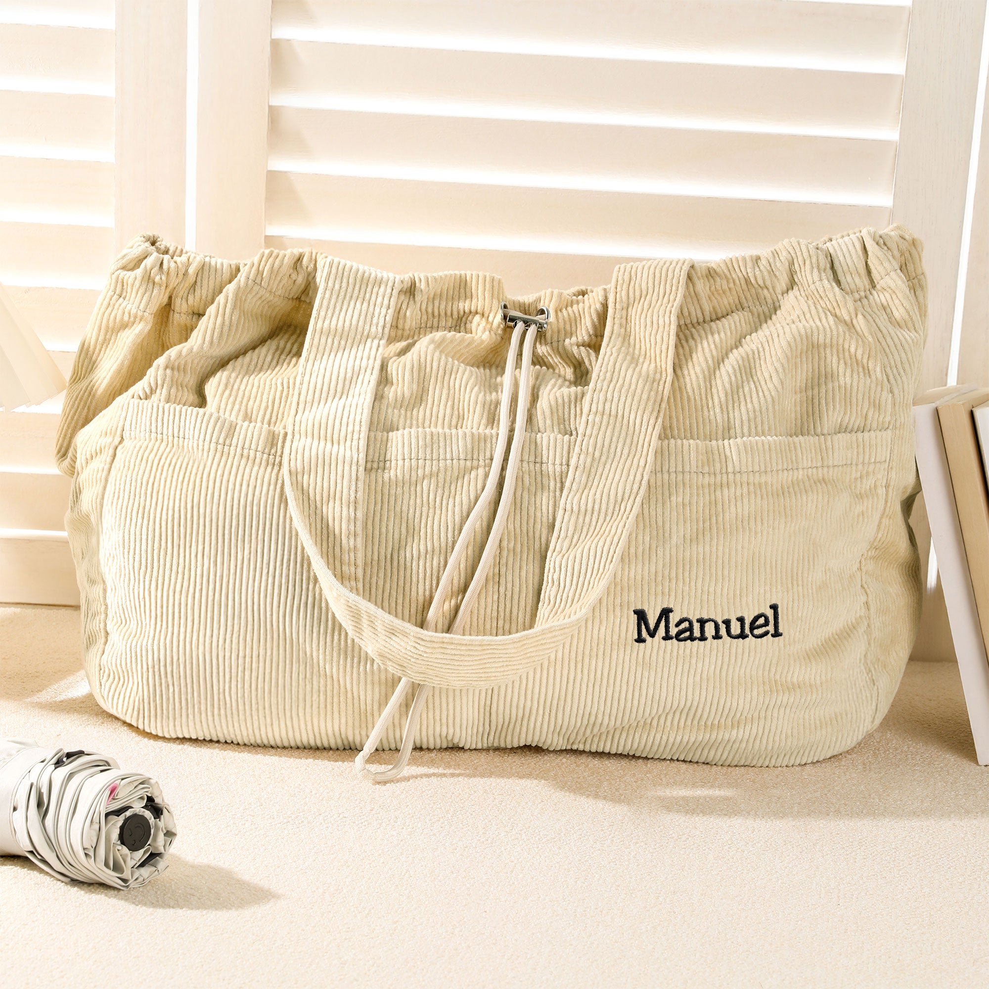 Bolso tote personalizado de pana con nombre cordón y bolsillos capacidad grande regalo de cumpleaños y Navidad para mujeres