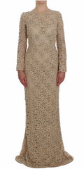 Women's Beige Floral Lace Sheath Maxi Dress Cotton