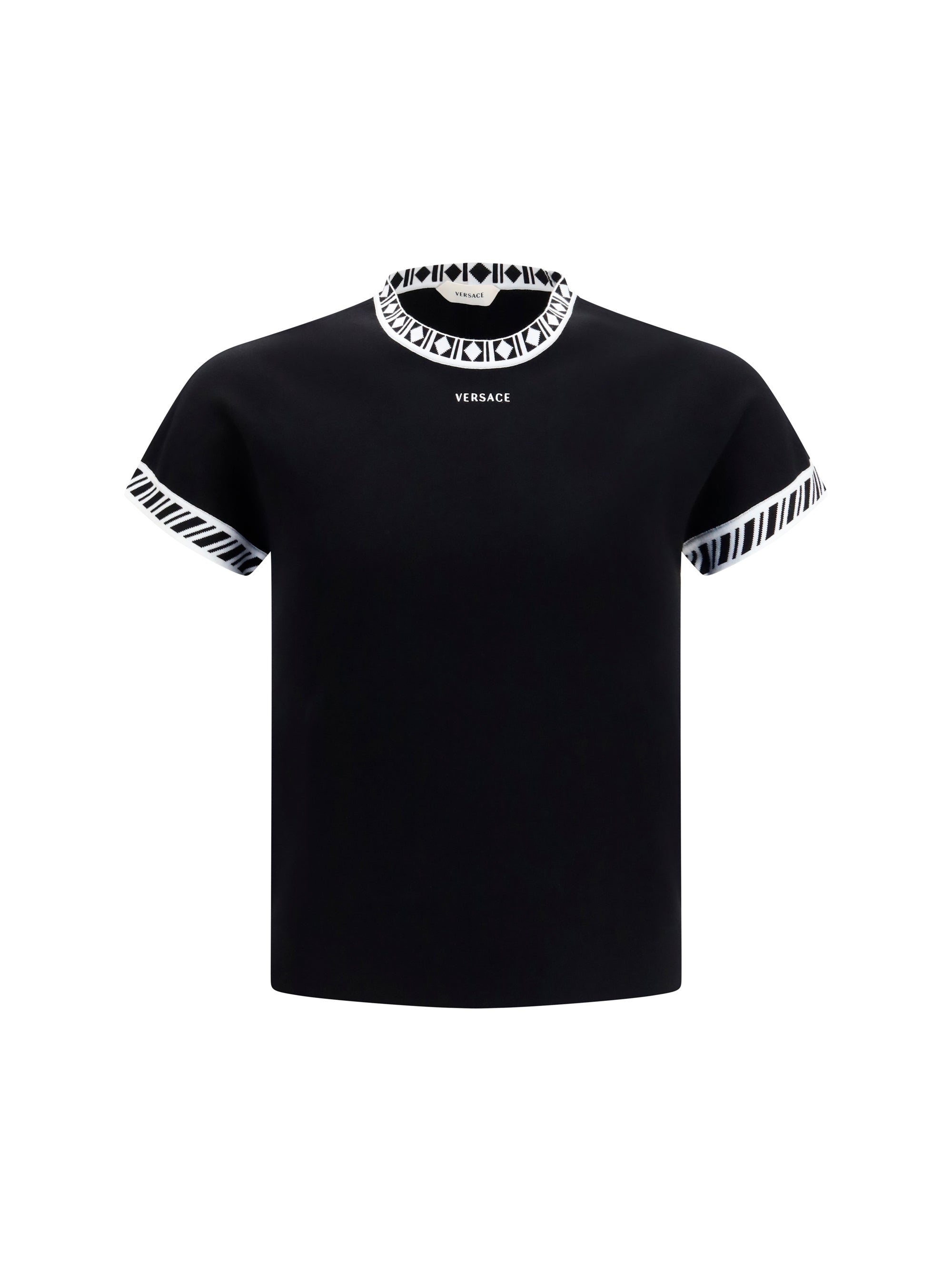 Versace Graphic-Trimmed Knit T-Shirt — Black