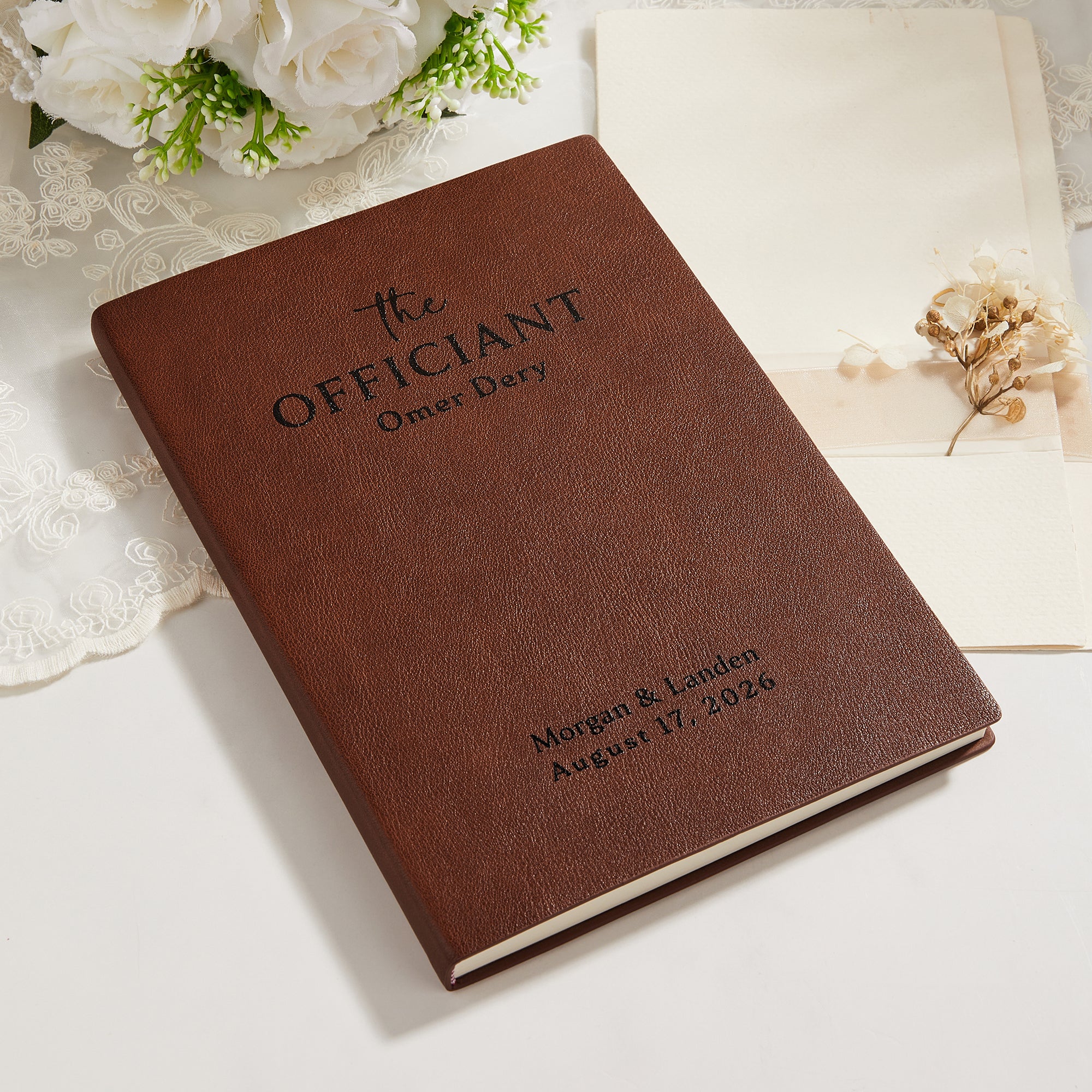 Personalizado Nombre Fecha Diseño Multicolor A5 PU Cuero Cuaderno Boda Gracias Regalo para Oficiante de la boda