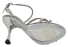 Women's Silver Crystal Ankle Strap Sandals Shoes Leather