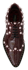 Women's Bordeaux Leather Crystal Pearls Formal Shoes