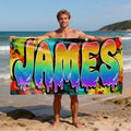 Toalla de playa de gran tamaño y secado rápido con nombre, estampado de graffiti, regalo de cumpleaños para un niño amante de los graffitis.