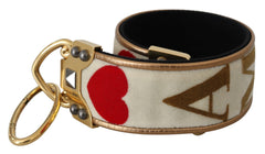 Women's Gold White Textile Leather Amore Shoulder Strap Bag