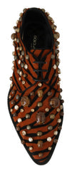 Women's Orange Pony Hair Crystal Dress Broque Shoes