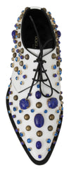 Women's White Leather Crystals Dress Broque Shoes