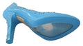 Women's Blue Crystal Floral Cinderella Heels Shoes Pvc