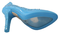 Women's Blue Crystal Floral Cinderella Heels Shoes Pvc