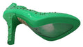 Women's Green Crystal Floral Heels Cinderella Shoes Pvc
