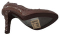 Women's Brown Floral Crystal Heels Cinderella Shoes Pvc