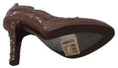 Women's Brown Floral Crystal Heels Cinderella Shoes Pvc