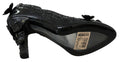 Women's Black Floral Crystal Cinderella Heels Shoes Pvc