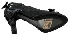 Women's Black Floral Crystal Cinderella Heels Shoes Pvc