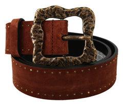 Men's Brown Suede Leather Studded Baroque Belt