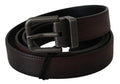 Men's Solid Brown Leather Gray Buckle Belt