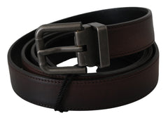 Men's Solid Brown Leather Gray Buckle Belt