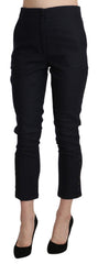Women's Black High Waist Capri Cropped Cotton Pants