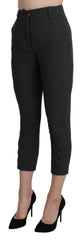 Women's Gray High Waist Capri Cropped Cotton Pants Black