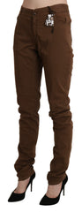 Women's Brown High Waist Skinny Trouser Cotton Pants