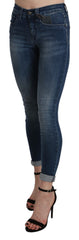 Women's Blue Washed High Waist Skinny Cropped Cotton Jeans Clothing