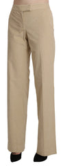 Women's High-Waist Striped Flared Trousers Beige Cotton Lycra