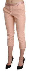Women's Pink Low Waist Skinny Cropped Capri Pants Cotton