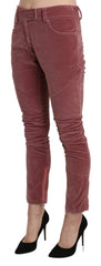 Women's Red Mid Waist Skinny Cotton Pants