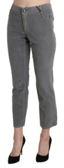 Women's Cotton Stretch Cropped Trousers Gray Elastane