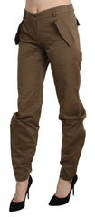 Women's Brown Mid Waist Straight Cotton Pants