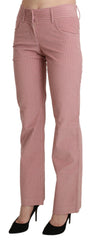 Women's Pink Mid Waist Straight Trouser Cotton Pants Lycra