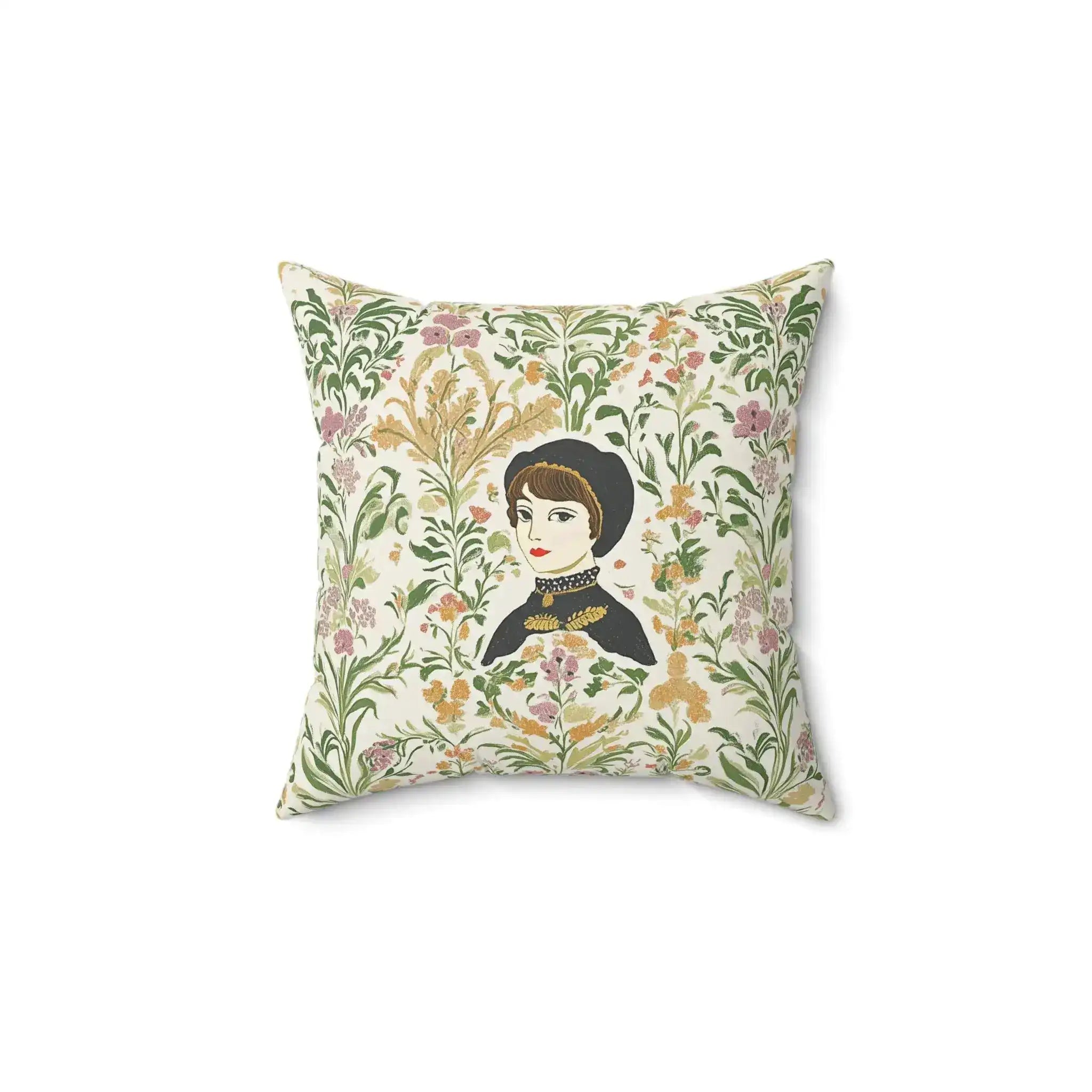 Victorian Muse Floral Portrait Throw Pillow