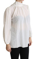 Women's White Silk Pussy Bow Long Sleeved Top Blouse