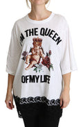 Women's White Angel Print Cotton Round Neck Shirt Tops Nylon