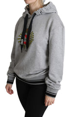 Women's Gray Printed Hooded Exclusive Logo Sweater Cotton Clothing