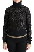 Women's Black Sequined Knitted Turtle Neck Sweater Polyester Clothing