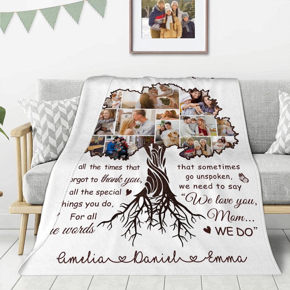 Personalizada We Love You Foto Collage Árbol Manta Suave con 1-10 Nombres Decoración del Hogar Cumpleaños Día de la Madre Regalo para Mamá Abuela Familia
