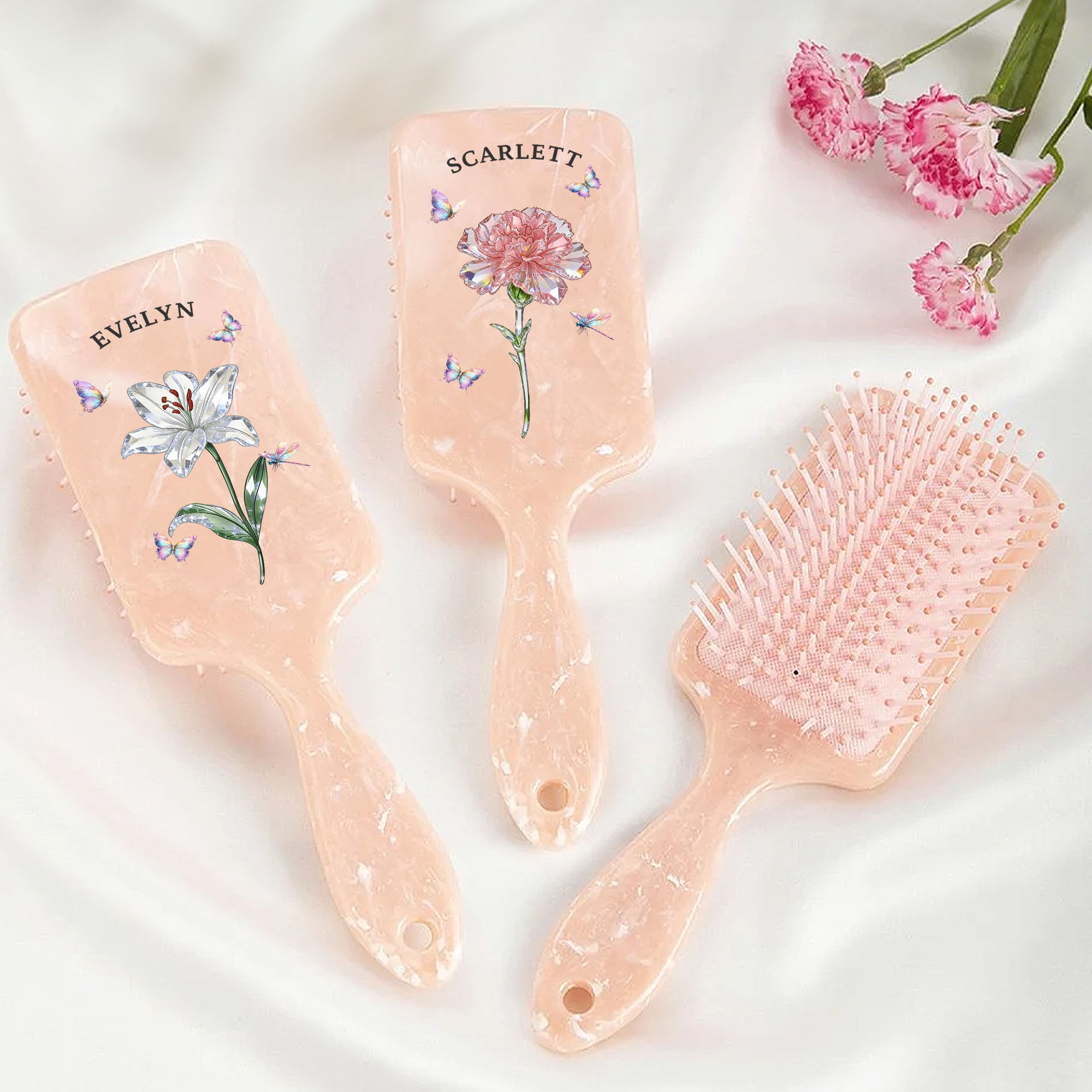 Personalizada Flor de Cristal de Nacimiento Mariposa Paleta Cojín de Aire Peine con Nombre y y Cinta Herramienta de Maquillaje Regalo de Cumpleaños para Mujeres Niñas