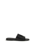 Dolce & Gabbana Embossed Logo Calf Leather Slide Sandal — Black