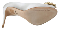 Women's White Crystals Peep Toe Heels Satin Pumps Shoes Viscose Silk