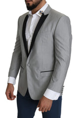 Men's Light Gray Single Breasted Sartoria Blazer Silk Virgin Wool Polyester Clothing