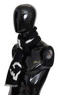 Women's Logo-Embroidered Wool Scarf Black Silk