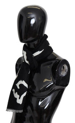 Women's Logo-Embroidered Wool Scarf Black Silk