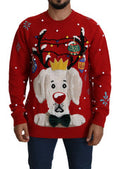 Men's Red Christmas Dog Pullover Cashmere Sweater Clothing